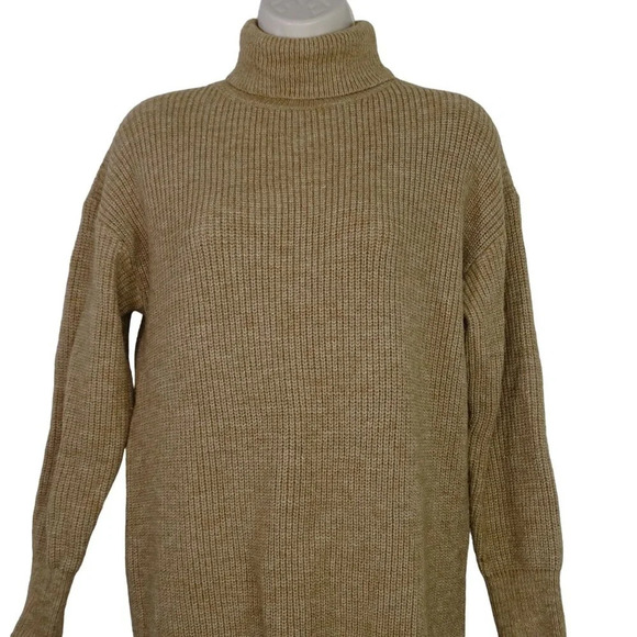 Shein Ribbed Knit Turtleneck Sweater Dress Tunic Women Size S Tan Long Sleeve - Picture 2 of 7